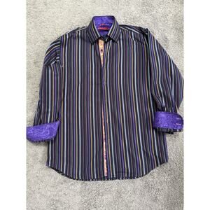 Luchiano Visconti Men's Long Sleeve Medium Striped Flip Cuff Button Up Shirt